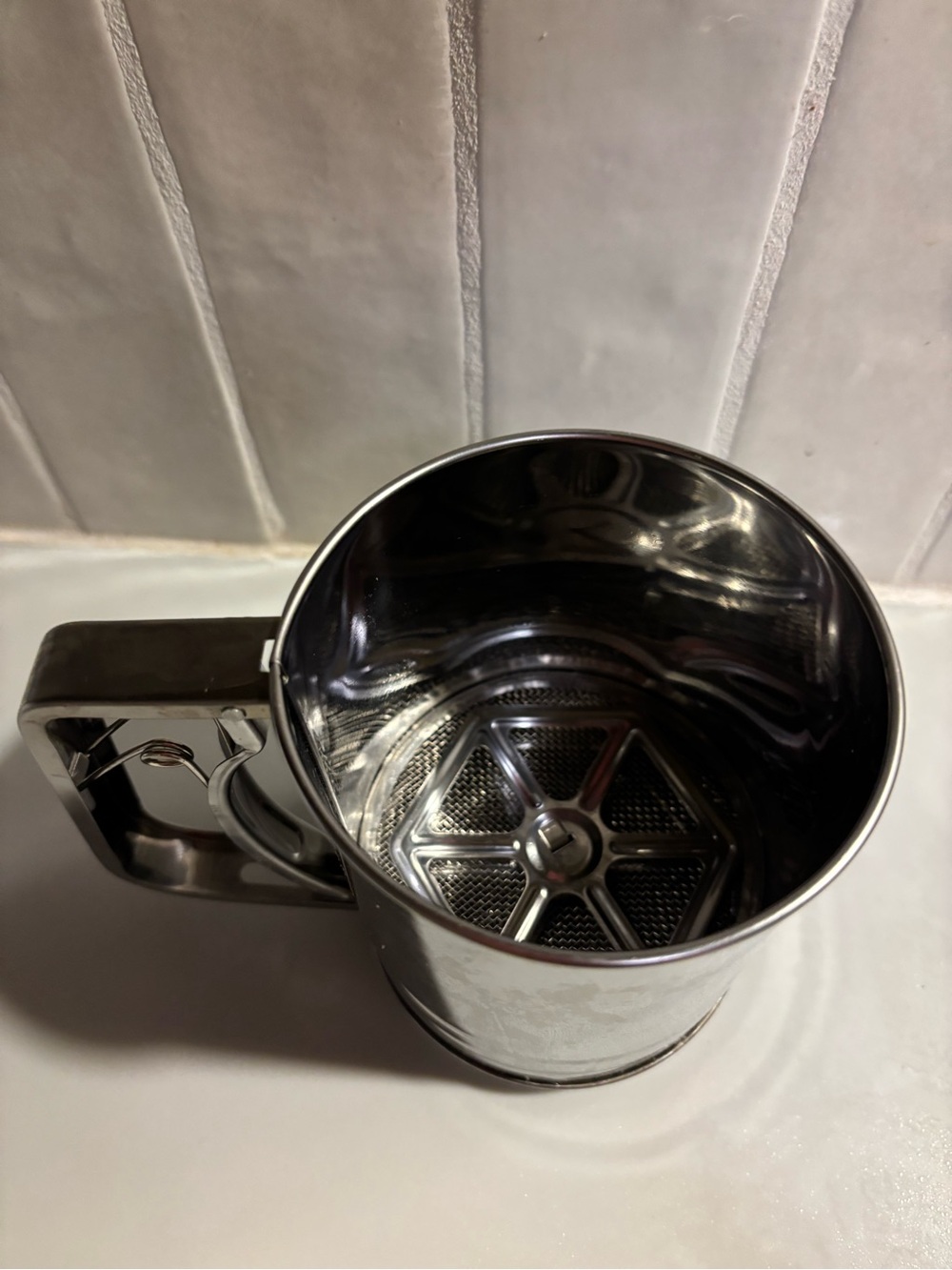 Stainless Steel Silver Flour Sugar Double Blade Sifter Sieve Cup Manual Baking